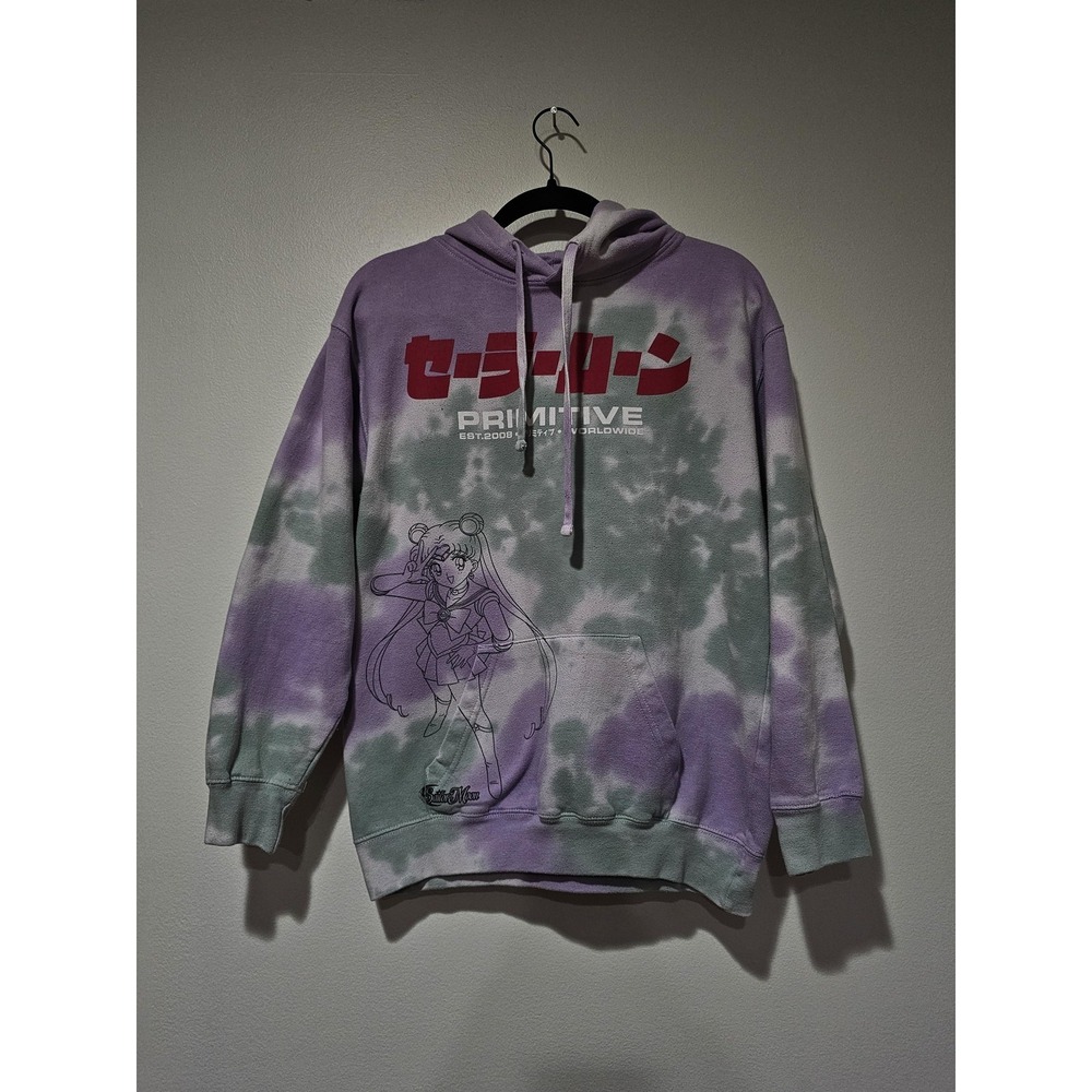 Primitive Sailor Moon Hoodie Mens XL Purple Green Tie Dye Anime Fleece Pullover